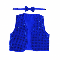 Kids Sequin Vest Bow Tie Set Costume 80s Party Dress Up Waistcoat - Blue