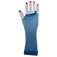 Long Elbow Length Fishnet Gloves Fingerless 70s 80s Womens Costume Party Dance in Blue