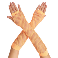 Long Elbow Length Fishnet Gloves Fingerless 70s 80s Womens Costume Party Dance in Orange