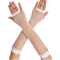 Long Elbow Length Fishnet Gloves Fingerless 70s 80s Womens Costume Party Dance in White