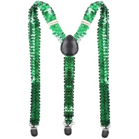 SEQUIN SUSPENDERS Unisex Adjustable Braces Clip On Elastic Y-Back  - Green