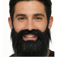 PARTY BEARD Moustache Costume Fancy Dress Mustache Halloween Fake Facial Hair - Black