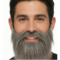 PARTY BEARD Moustache Costume Fancy Dress Mustache Halloween Fake Facial Hair - Grey