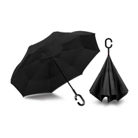 Reverse Umbrella Windproof Double Layer C-Handle Inverted Folding in Black