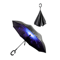 Reverse Umbrella Windproof Double Layer C-Handle Inverted Folding in Galaxy Print