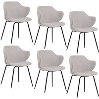 Set of 6 Dining Chairs Fabric with Metal Legs in Ivory Beige