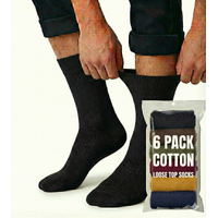 6x Pair COTTON Rich LOOSE TOP SOCKS Circulation Diabetic Comfort in Assorted Colours - 6-11