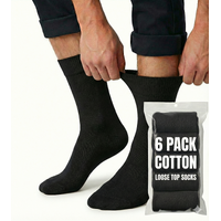 6x Pair COTTON Rich LOOSE TOP SOCKS Circulation Diabetic Comfort in Black