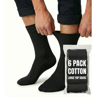 6x Pair COTTON Rich LOOSE TOP SOCKS Circulation Diabetic Comfort in Black