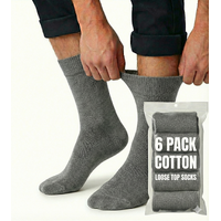 6x Pair COTTON Rich LOOSE TOP SOCKS Circulation Diabetic Comfort in Grey - 6-11