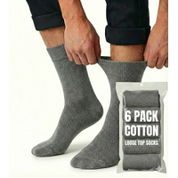 6x Pair COTTON Rich LOOSE TOP SOCKS Circulation Diabetic Comfort in Grey