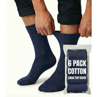 6x Pair COTTON Rich LOOSE TOP SOCKS Circulation Diabetic Comfort in Navy - 11-14