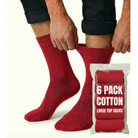 6x Pair COTTON Rich LOOSE TOP SOCKS Circulation Diabetic Comfort in Red - 2-8