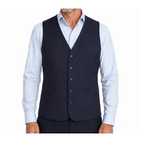 Mens Bamboo Blend Longline Vest Waistcoat w/ Stretch Business Forrnal Dress - Navy