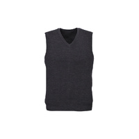 Mens Wool Blend V Neck Vest Sleeveless Double Knit  - Charcoal - 2X-Large
