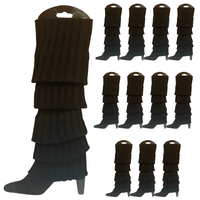 12x LEG WARMERS Knitted Womens Costume Neon Dance Party Knit 80s BULK - Black