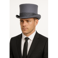 5.5"" Premium Australian Wool Felt Top Hat w/ Satin Lining Mad Hatter Magician Tuxedo in Grey - 60cm
