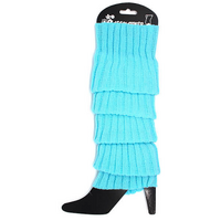 Pair of Womens Leg Warmers Disco Winter Knit Dance Party Crochet Legging Socks Costume - Sky Blue