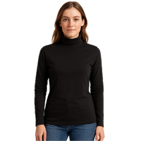 Ladies SKIVVY Womens Long Sleeve Plain Top Warm Turtleneck Cotton High Neck in Black - M