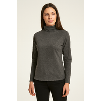Ladies SKIVVY Womens Long Sleeve Plain Top Warm Turtleneck Cotton High Neck - Coal Marle - X-Small