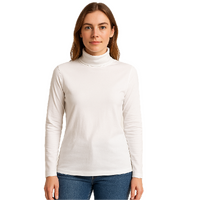 Ladies SKIVVY Womens Long Sleeve Plain Top Warm Turtleneck Cotton High Neck in White - XL