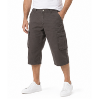 Mens 3/4 CARGO SHORTS Long Pants 100% COTTON Army Military Combat Summer - Brown