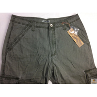 Mens 3/4 CARGO SHORTS Long Pants 100% COTTON Army Military Combat Summer - Olive (Washed Look) - Small (30"")