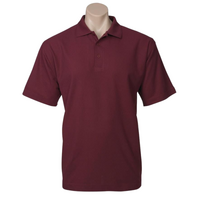 Mens Polo Top Shirt Plain Casual Short Sleeve Pique Knit Basic UPF Rated T-Shirt - Burgundy  - L