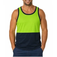 Hi Vis SINGLET Work Wear Safety Tank Top Fluro Micro Mesh UPF50+ High Visibility - Lime