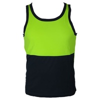 Hi Vis SINGLET Work Wear Safety Tank Top Fluro Micro Mesh UPF50+ High Visibility - Lime - Small