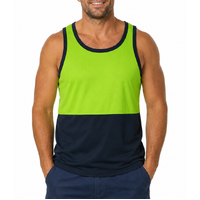 Hi Vis SINGLET Work Wear Safety Tank Top Fluro Micro Mesh UPF50+ High Visibility - Lime