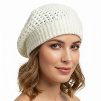 Womens FRENCH BERET HAT Knitted Cap Winter Warm Double Layered Ladies Beanie - White
