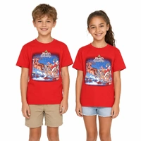 100% Cotton Kids Christmas T Shirt Xmas Top Santa Red White Party Costume - Red