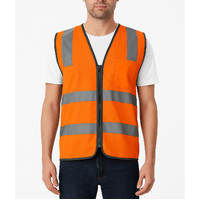 Hi Vis Safety Vest Reflective Tape Zip Up Workwear Pocket High Visibility in Orange