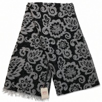 Large Pashmina Style Scarf Floral Wool Blend Womens Winter Wrap 200x40cm - Black