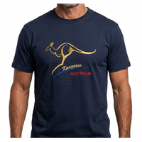 Adult Australian Kangaroo T Shirt Australia Day 100% Cotton Souvenir Tee Top - Navy - XL