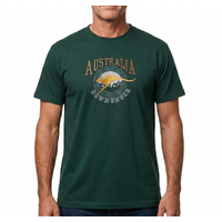 Adult Australia Kangaroo T Shirt Australia Day Souvenir Tee Top 100% Cotton - Bottle Green - S