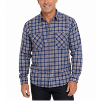 Mens FLANNELETTE SHIRT Check 100% COTTON Flannel Vintage Long Sleeve - Blue/White (Full Placket)