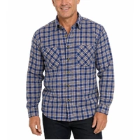 Mens FLANNELETTE SHIRT Check 100% COTTON Flannel Vintage Long Sleeve - Blue/White (Full Placket)