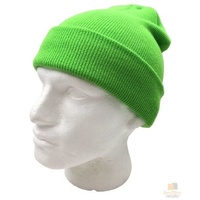 Unisex Fluro Beanie Hi Vis Knit Winter Hat Ski Cap One Size - Fluro Green