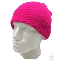 Unisex Fluro Beanie Hi Vis Knit Winter Hat Ski Cap One Size - Fluro Pink