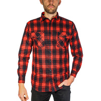 Mens Flannelette Long Sleeve Shirt 100% Cotton Check Authentic Flannel - Full Placket - Red  - 4XL