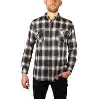 Mens Flannelette Long Sleeve Shirt 100% Cotton Check Authentic Flannel - Full Placket - Black