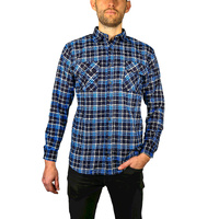 Mens Flannelette Long Sleeve Shirt 100% Cotton Check Authentic Flannel - Full Placket - Turquoise/Black - M