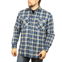 Mens Flannelette Long Sleeve Shirt 100% Cotton Check - Full Placket - Spanish Blue - XXL