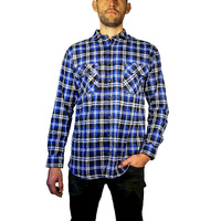 Mens 100% Cotton Flannelette Shirt Long Sleeve Check Authentic Flannel - Denim - 5XL