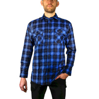 Mens 100% Cotton Flannelette Shirt Long Sleeve Check Authentic Flannel - Blue - 6XL