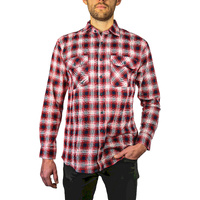 Mens 100% Cotton Flannelette Shirt Long Sleeve Check Authentic Flannel - Red/Navy - XL