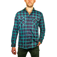 Mens 100% Cotton Flannelette Shirt Long Sleeve Check Authentic Flannel - Green/Navy - 7XL