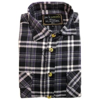 Mens Half Placket Flannelette Long Sleeve Pullover Shirt 100% Cotton Check Authentic Flannel - Black/Purple